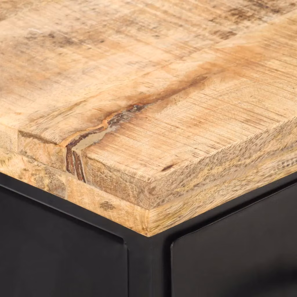 Berkfield Home Industrial TV Cabinet in Black Rough Mango Wood, W/D/H: 90 x 30 x 41 cm – 3