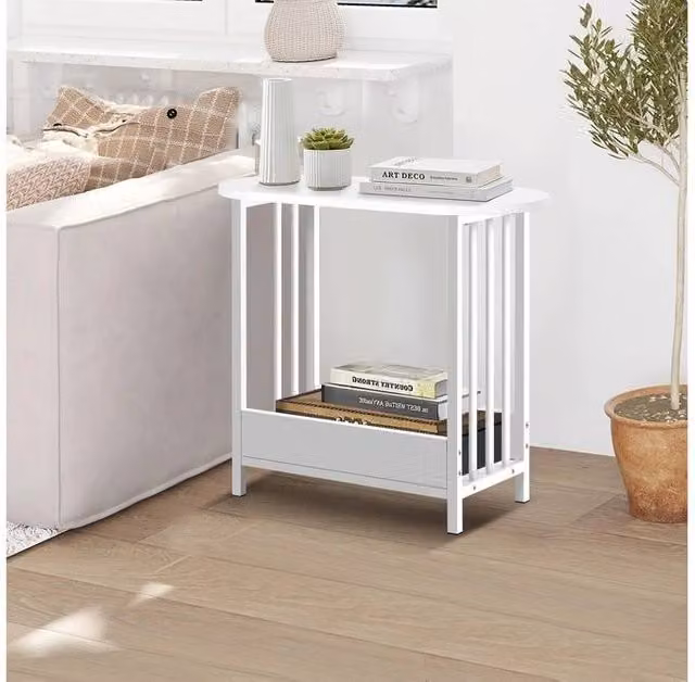 Hygrad 2 Tier Oval Wooden Bedside and Sofa End Table in White