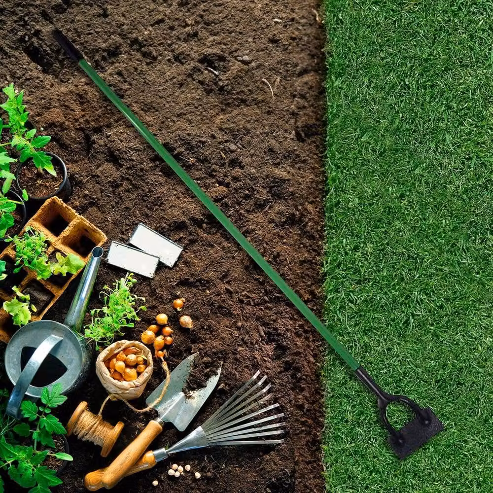 BARGAINS-GALORE 2 Piece Green Garden Lawn Rake and Dutch Hoe Set with Stainless Steel Tines – 1