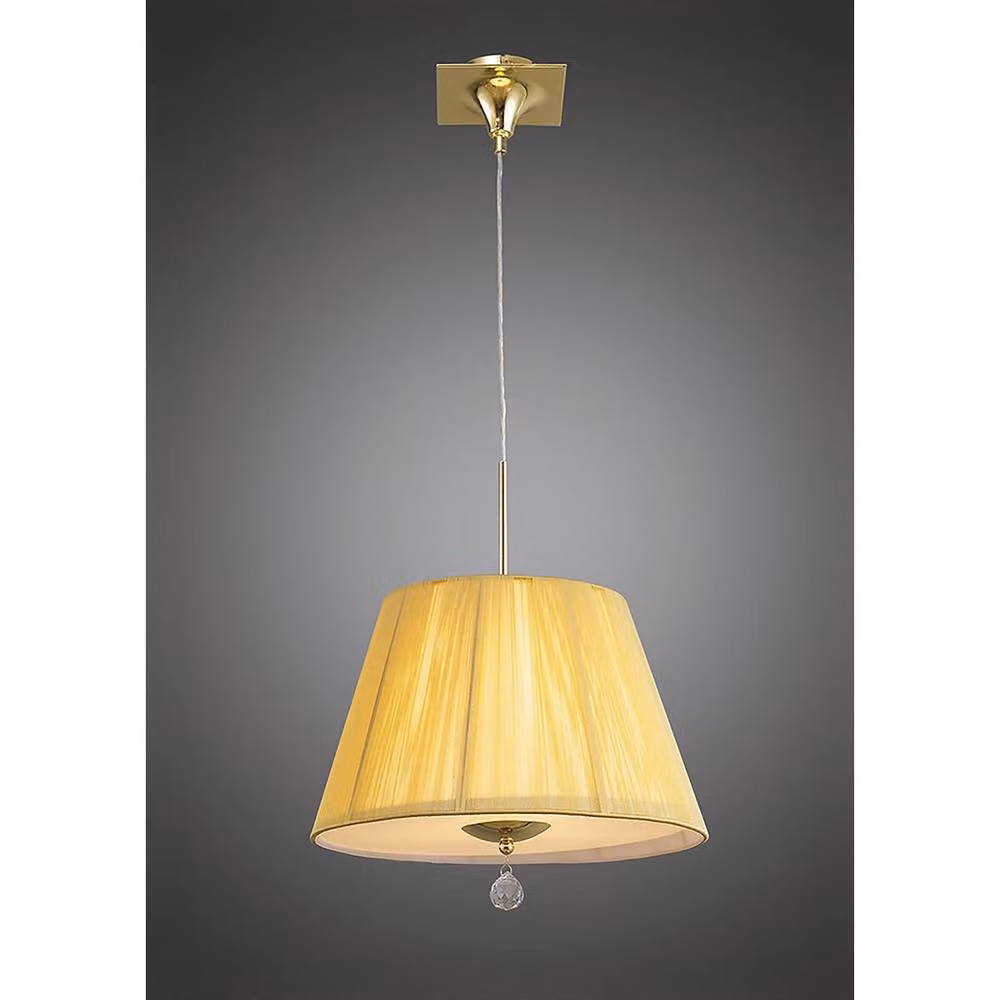 Netlighting Siena Round Pendant Light with Amber Cream Fabric Shade, Brass and Crystal in Yellow – 2