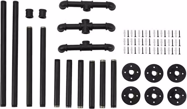 VOGREX Industrial Matt Black Wall Mount Continuous Linear Clothes Rail, Width: 184 cm