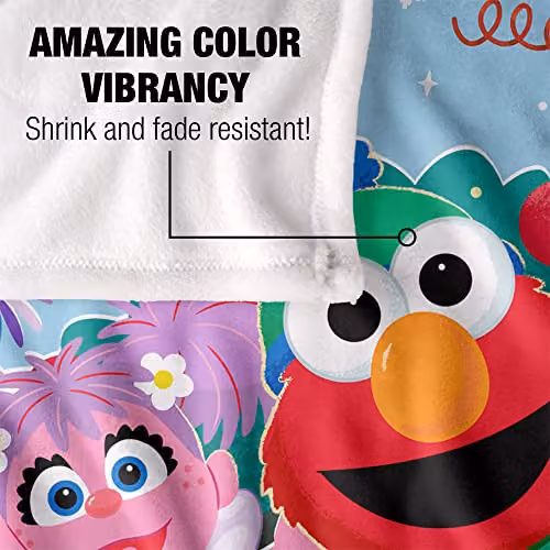 LOGOVISION Sesame Street Furry Friends Forever Elmo Abby Wreath Kids Silky Touch Blanket, Multicolour, W/D/H: 152 x 127 x 1 cm – 3