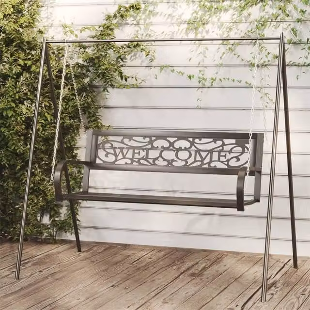 Berkfield Home Classic Garden Swing Bench in Black Powder Coated Steel and Plastic, Width: 125 cm – 1