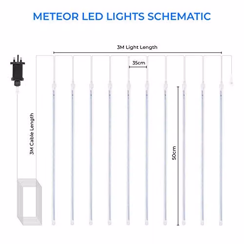The Christmas Workshop Connectable LED Meteor Shower Christmas String Lights in Warm White, 3 Metres – 3