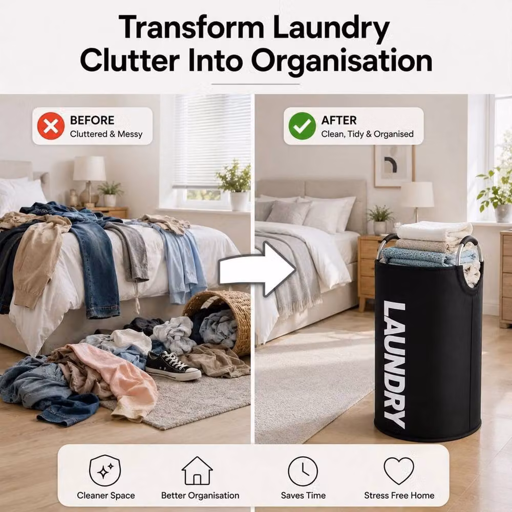 PAWNORA 90L Collapsible Fabric Laundry Basket in Black – 5