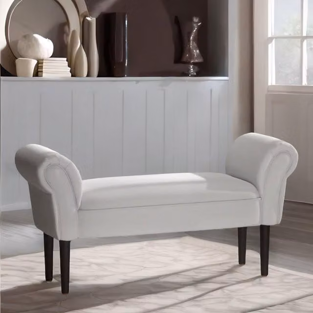 FURNOS Grey Fabric Wooden Chaise Lounge Bed End Bench with Armrests W/D/H: 130 x 51 x 36 cm
