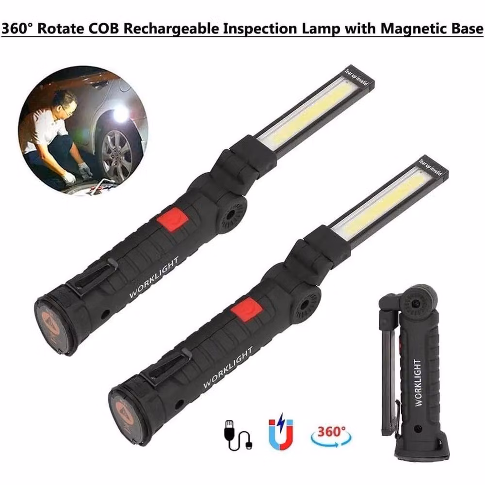 NESTLUNE 2 Pack USB Rechargeable COB Magnetic LED Work Lights in Black – 2