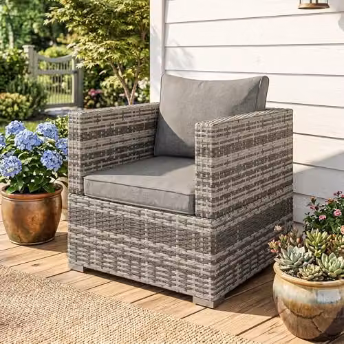 Outsunny Modern Grey Rattan Garden Chair for Terrace and Garden – 7