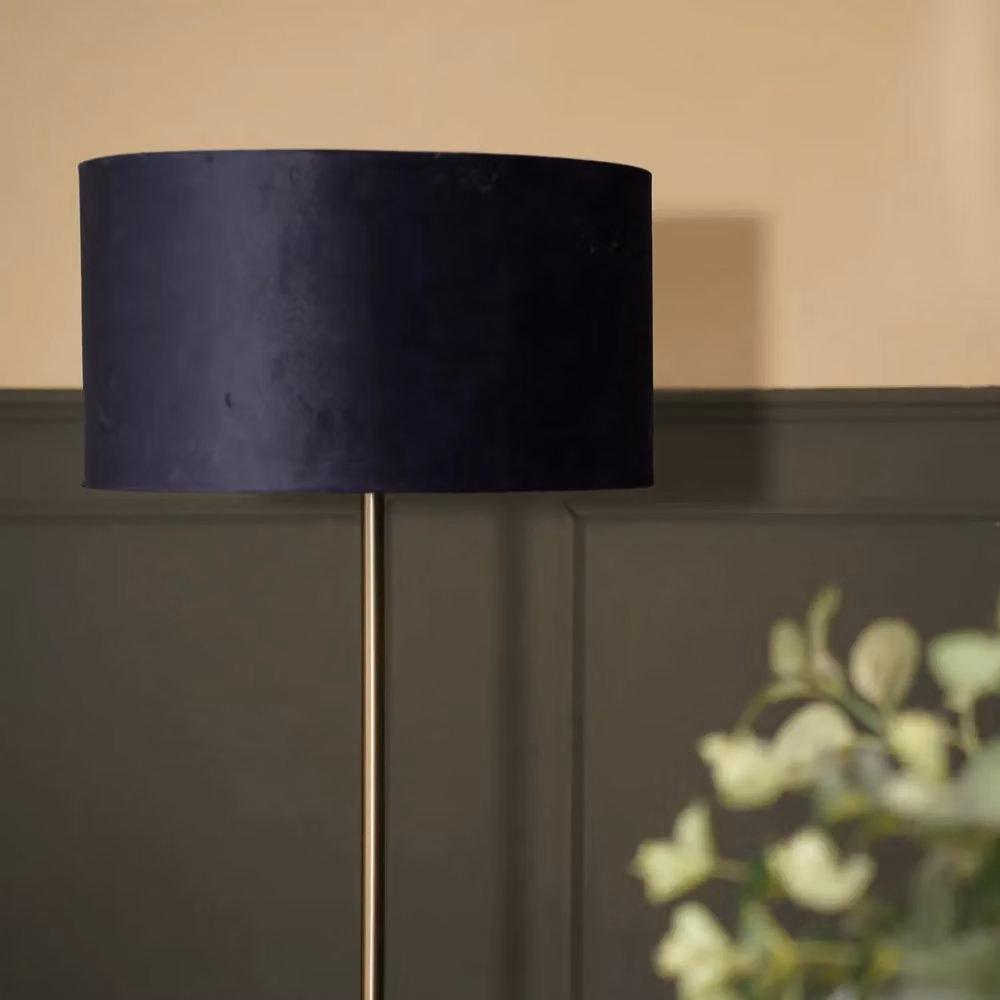 ValueLights Tavel Brushed Chrome Floor Lamp with Navy Blue Velvet Shade – 3