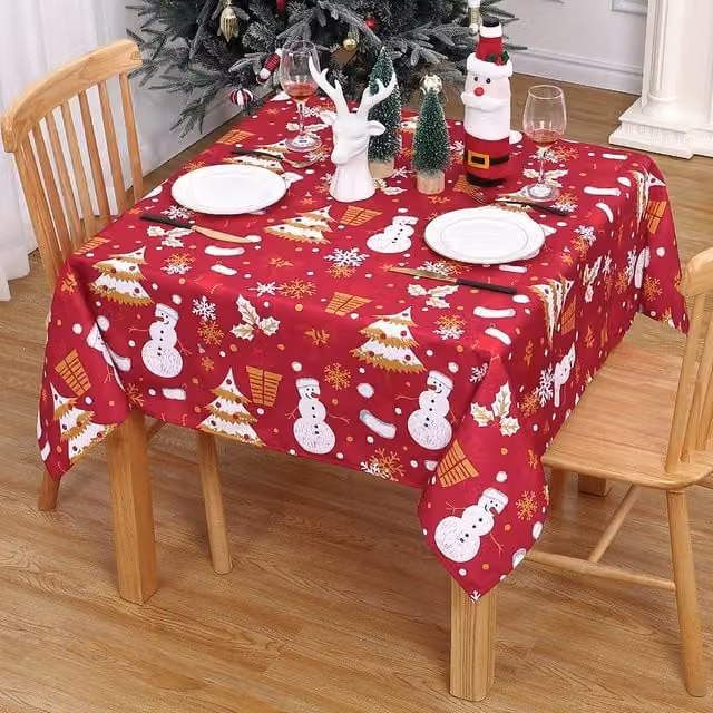 London Boutique Red Waterproof Christmas Tablecloth, Polyester, W/D/H: 137.16 x 137.16 x 1 cm