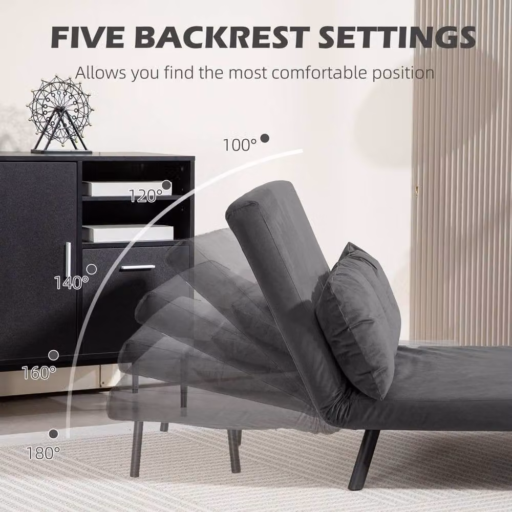 Wyld Haus Dima 4 in 1 Convertible Double Sofa Bed in Dark Grey Velvet with Wood Armrests, W/D/H: 140 x 200 x 73 cm – 6
