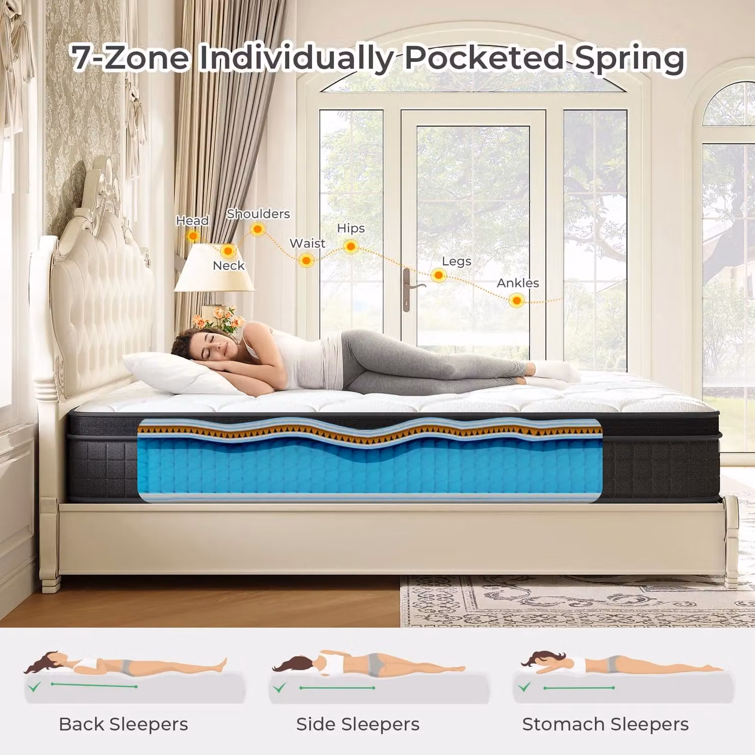 Dprodo Super King Memory Foam Hybrid Mattress in White, 25 cm Depth – 4