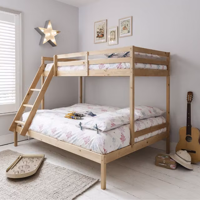 Noa and Nani Kent Triple Bunk Bed in Natural Brown Pine