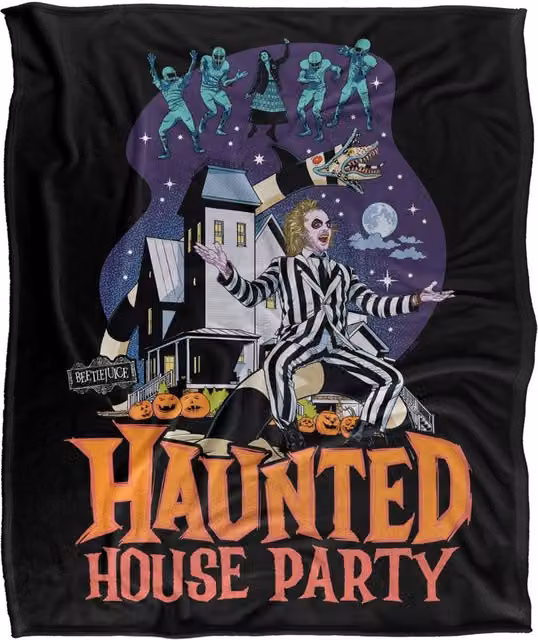 LOGOVISION Beetlejuice Haunted House Party Super Soft Fleece Throw Blanket, Multicolour, W: 152 cm, D: 127 cm – 6