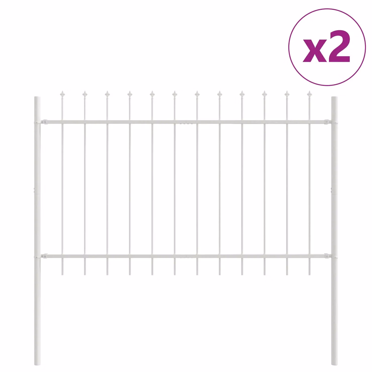 Berkfield Home White Steel Garden Fence with Spear Top, W: 3.5 m, H: 1.5 m – 2