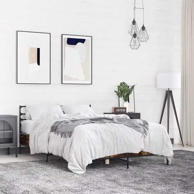 Berkfield Home Smoked Oak Bed Frame in Brown, W: 140 cm, D: 200 cm