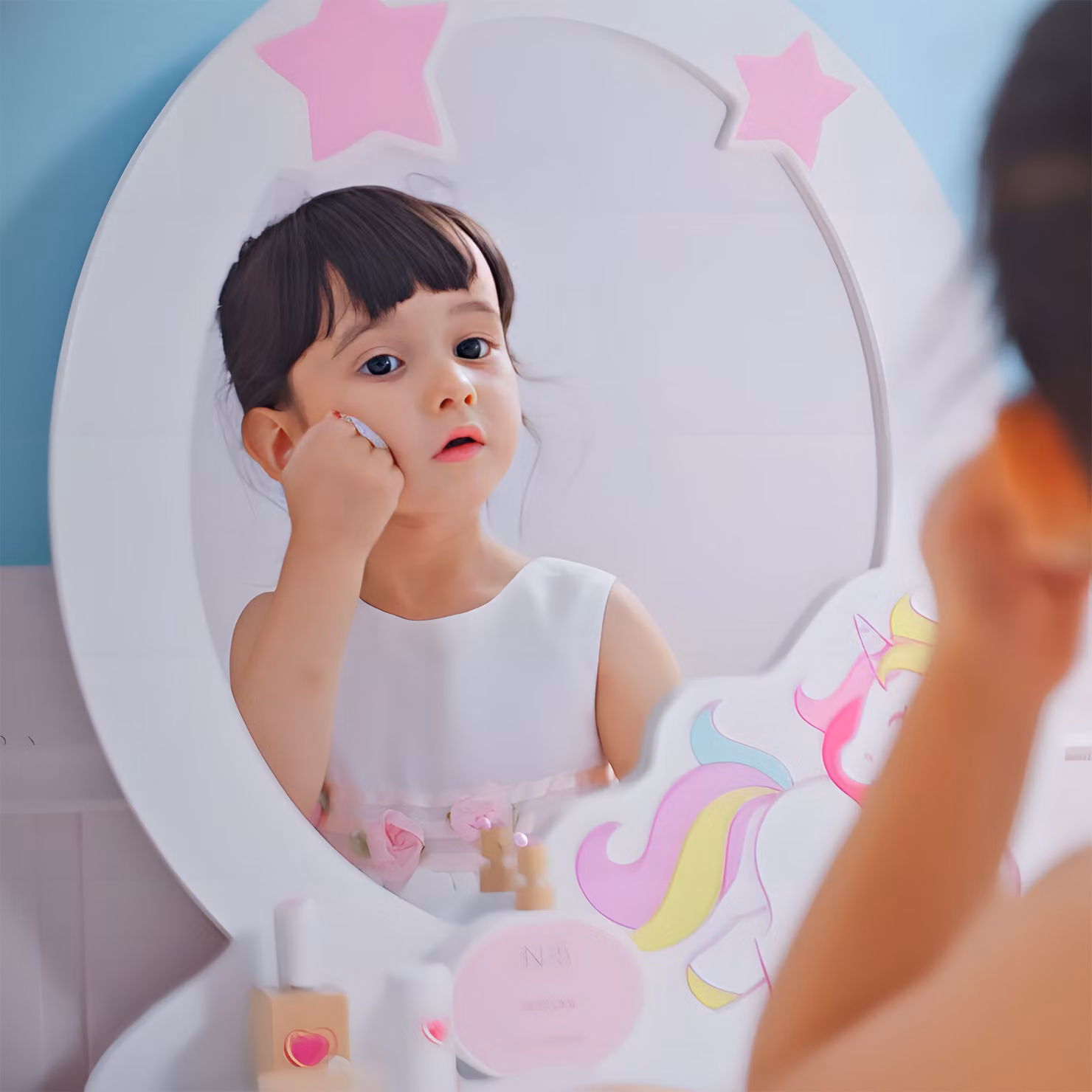 HOMCOM Kids Dressing Table with Mirror and Stool for Ages 3-6 Years, Pink and White – 2