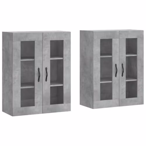 vidaXL Set of 2 Wall Mounted Cabinets with Glass Doors in Concrete Grey – 1