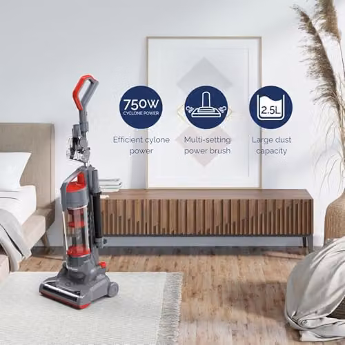 Rediffusion Red Bagless Corded Upright Vacuum Cleaner with 750W Motor, Turbo Brush and Pet Hair Specialist Tools – 2
