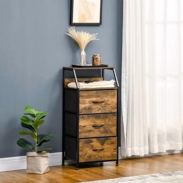 STILVORA Industrial 3 Drawer Storage Cabinet with Steel Frame in Rustic Brown – 1