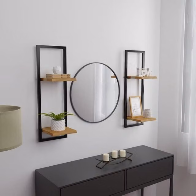 Berkfield Home Set of 2 Industrial Wall Mounted Shelves in Brown Acacia Wood and Steel, W/D/H: 25 x 25 x 75 cm