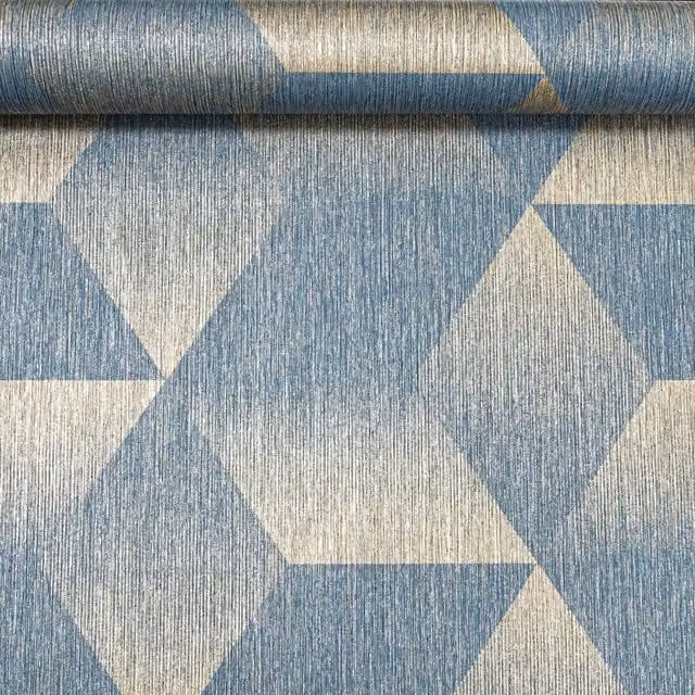 Rasch Geometric 3D Effect Abstract Modern Wallpaper in Gold, Blue and Grey