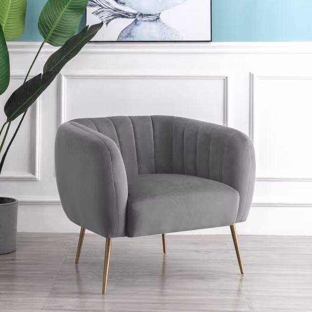 Artemis Home Grey Velvet Tub Accent Chair with Armrests and Solid Wood Frame