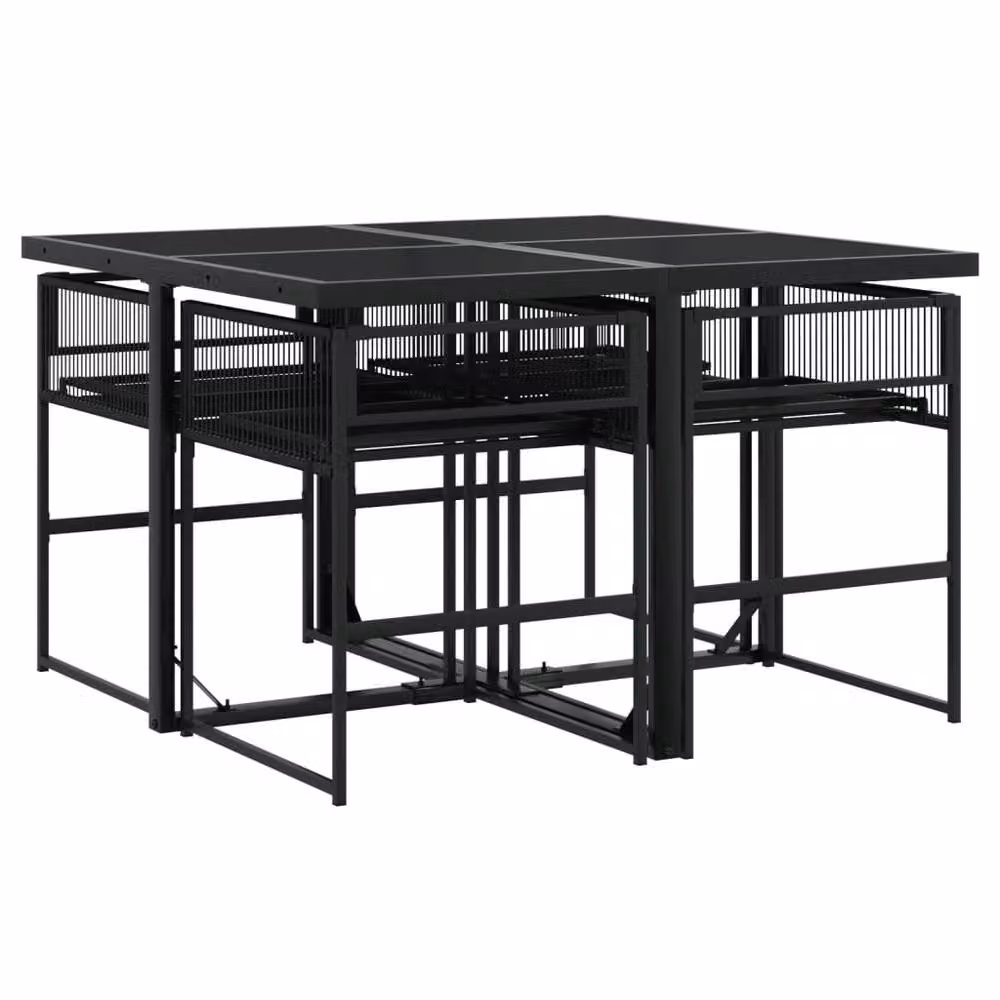 Berkfield Home 5 Piece Black Poly Rattan Garden Dining Set with Glass Top Table – 2