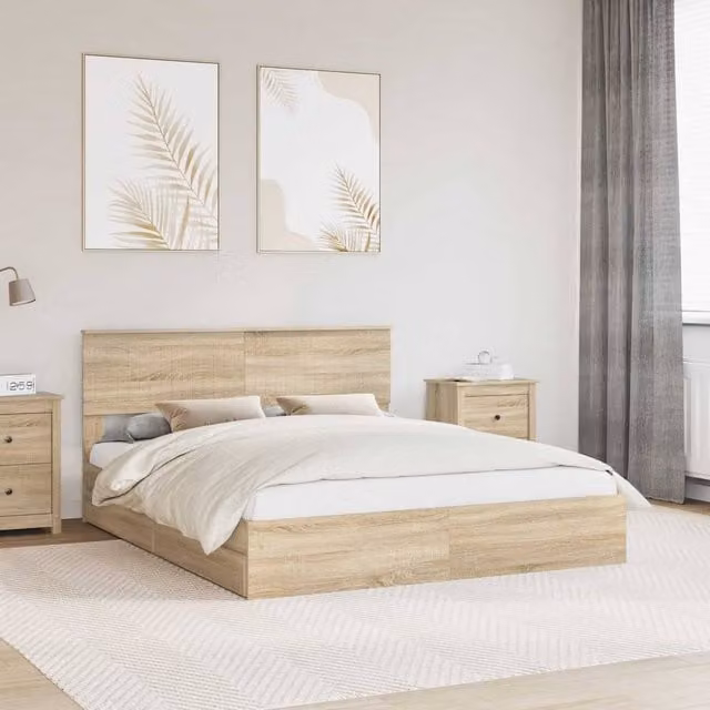 Berkfield Home Sonoma Oak Storage Bed with Drawers, Brown, W/D/H: 160 x 200 cm
