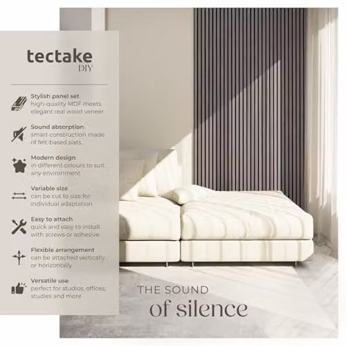 tectake Set of 4 Sound-Absorbing Acoustic Wall Panels with Real Wood Veneer and MDF, Light Grey – 2