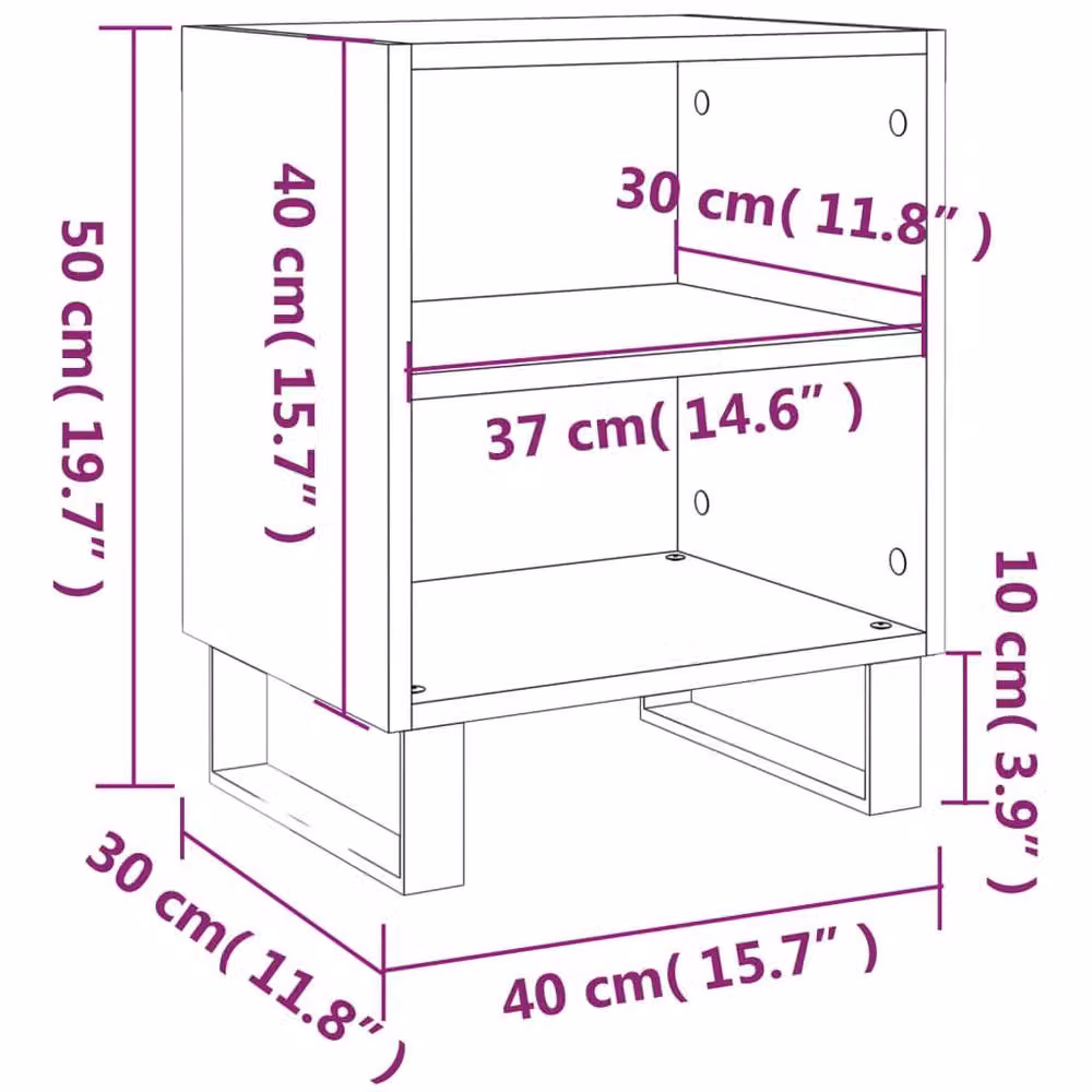 Berkfield Home Set of 2 Grey Sonoma Bedside Cabinets, W/D/H: 40 x 30 x 50 cm – 5