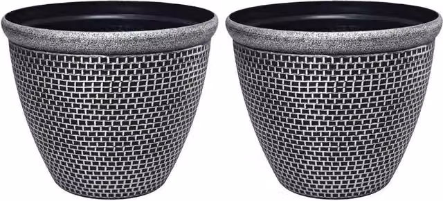 VOGREX Silver and Black Round Plastic Plant Pots with Drainage Holes, Diameter: 30 cm – 1