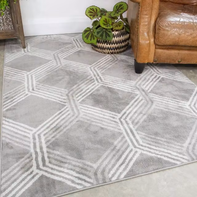 Kukoon Modern Geometric Living Area Rug in Grey, W/D/H: 80 x 150 cm