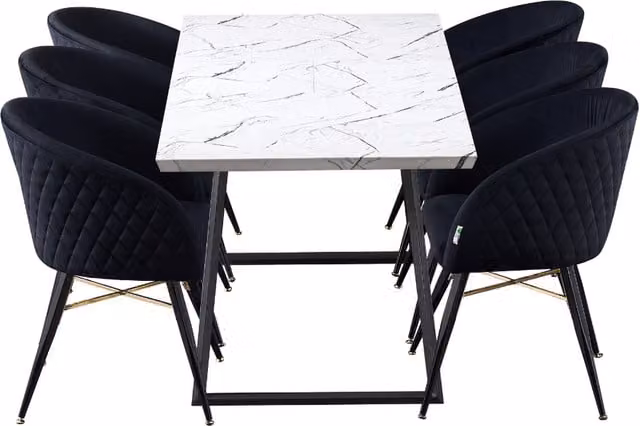 Life Interiors Vittorio Toga LUX Dining Set with Rectangular Marble Table and 6 Black Chairs