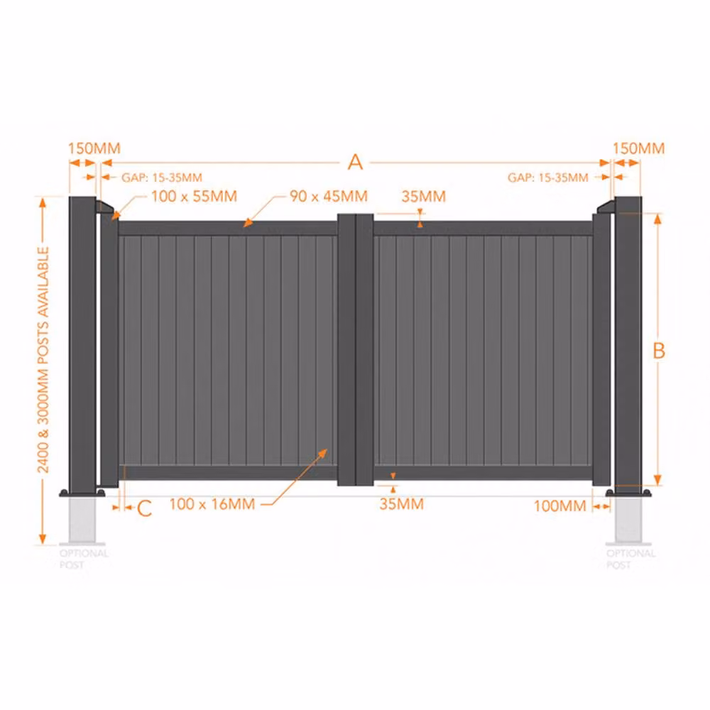 Ready Made Double Swing Gate in Black Aluminium, W: 400 cm, H: 160 cm – 2