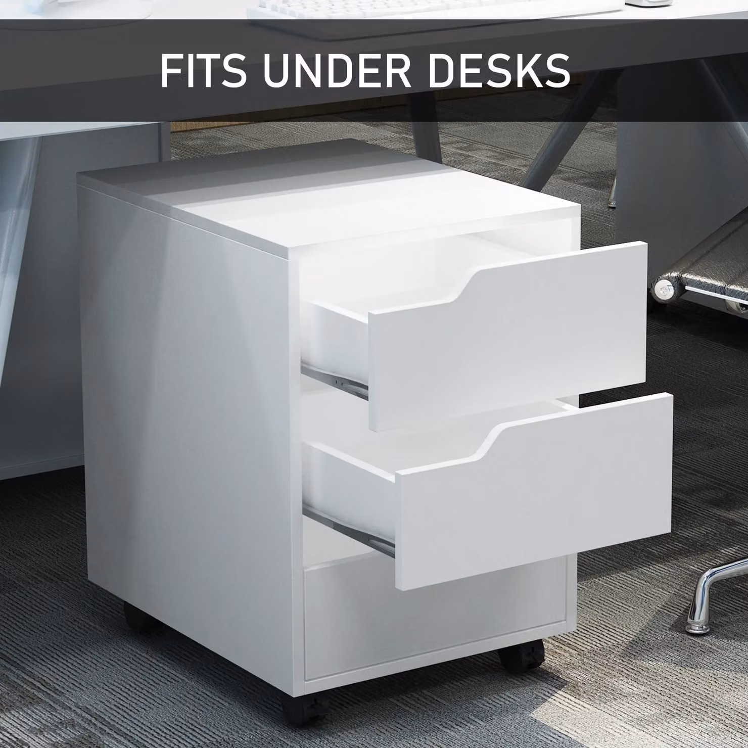 HOMCOM 3 Drawer Mobile File Cabinet with Lock and Castors, White – 3