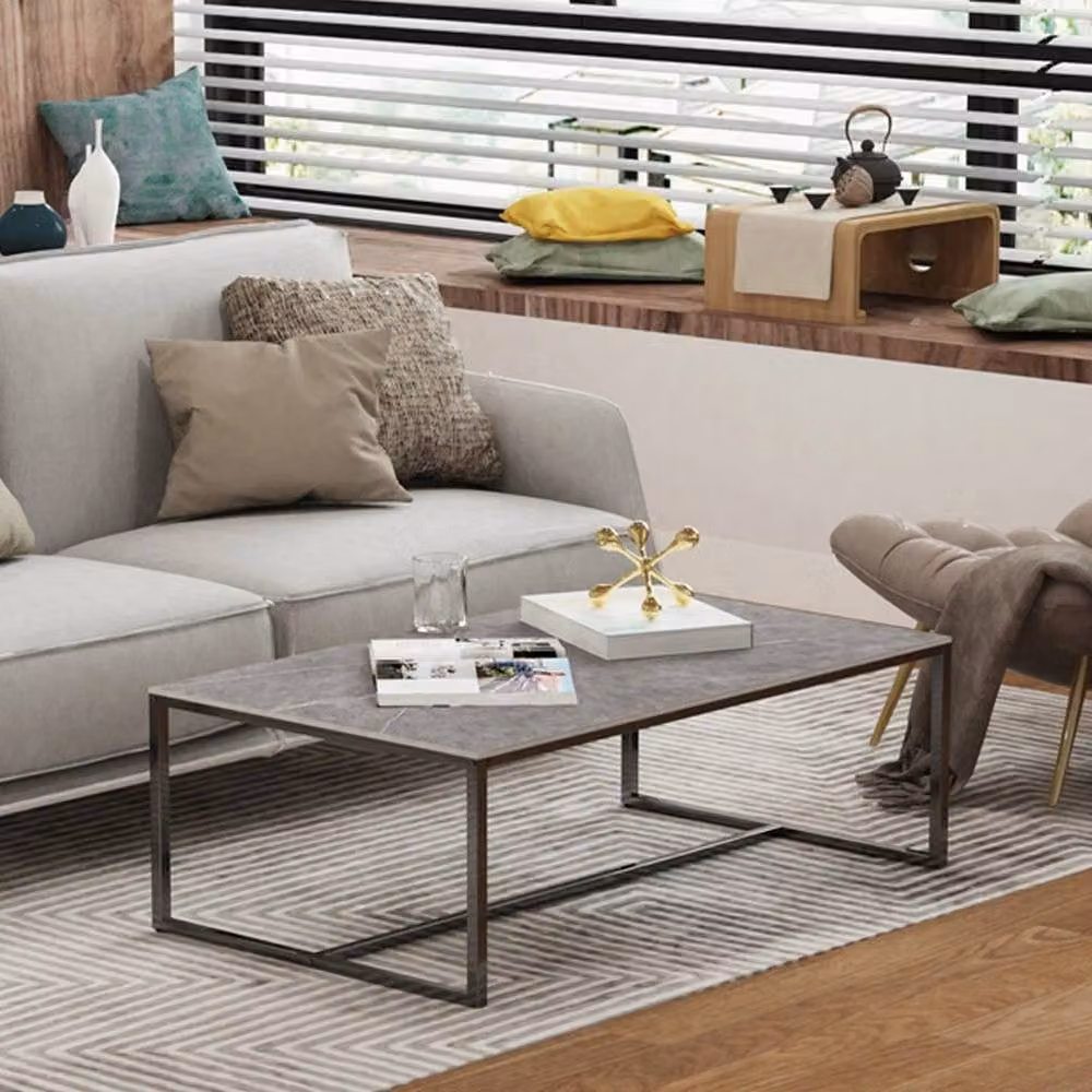 ERGOVEXA Modern Rectangular Sintered Stone Coffee Table in Black and Grey, W/D/H: 150 x 60 x 43 cm – 3