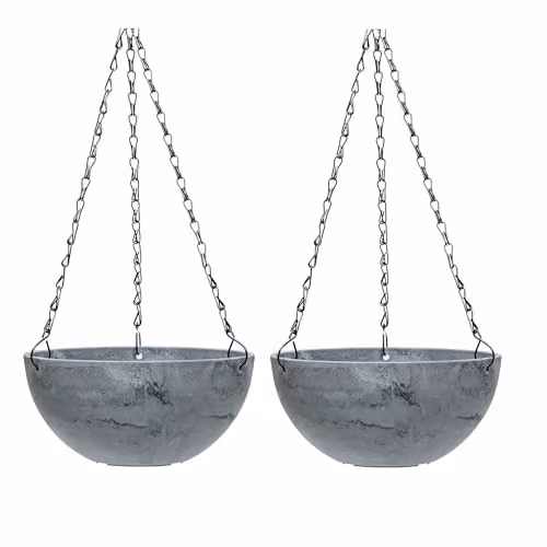 Garden Gear Marble Effect Hanging Basket Planter in White and Grey, Diameter: 25 cm – 1