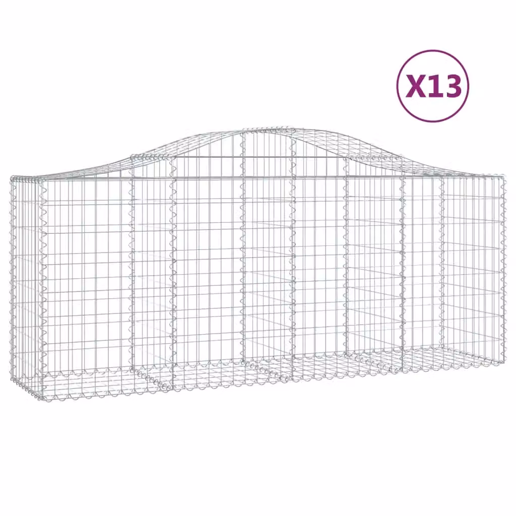 Berkfield Home Arched Gabion Baskets, 13 Piece Set, Silver Galvanised Steel, W: 200 cm, D: 50 cm, H: 80-100 cm – 2