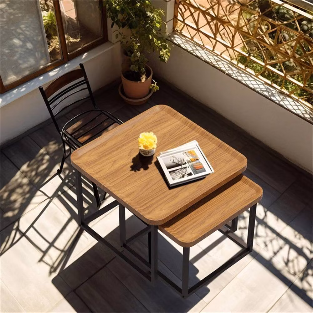 EONLION Industrial Coffee Table Set of 2 in Brown and Black – 3