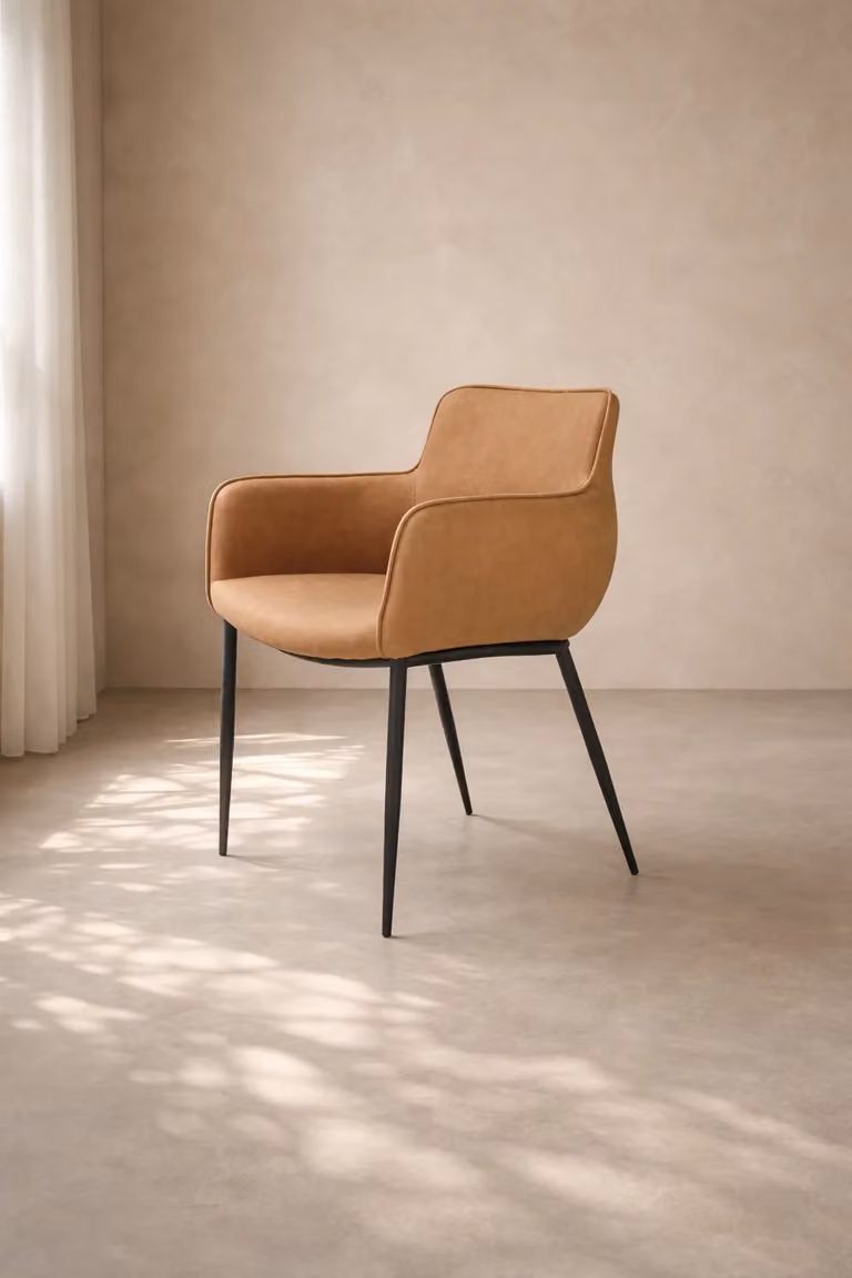 Tommy Franks Modern Brown Synthetic Leather Dining Chair with Armrests