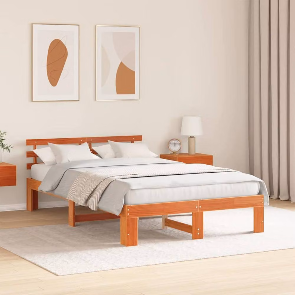 Berkfield Home Solid Pine Wood Bed Frame in Waxed Brown, W/D/H: 120 x 190 cm – 2