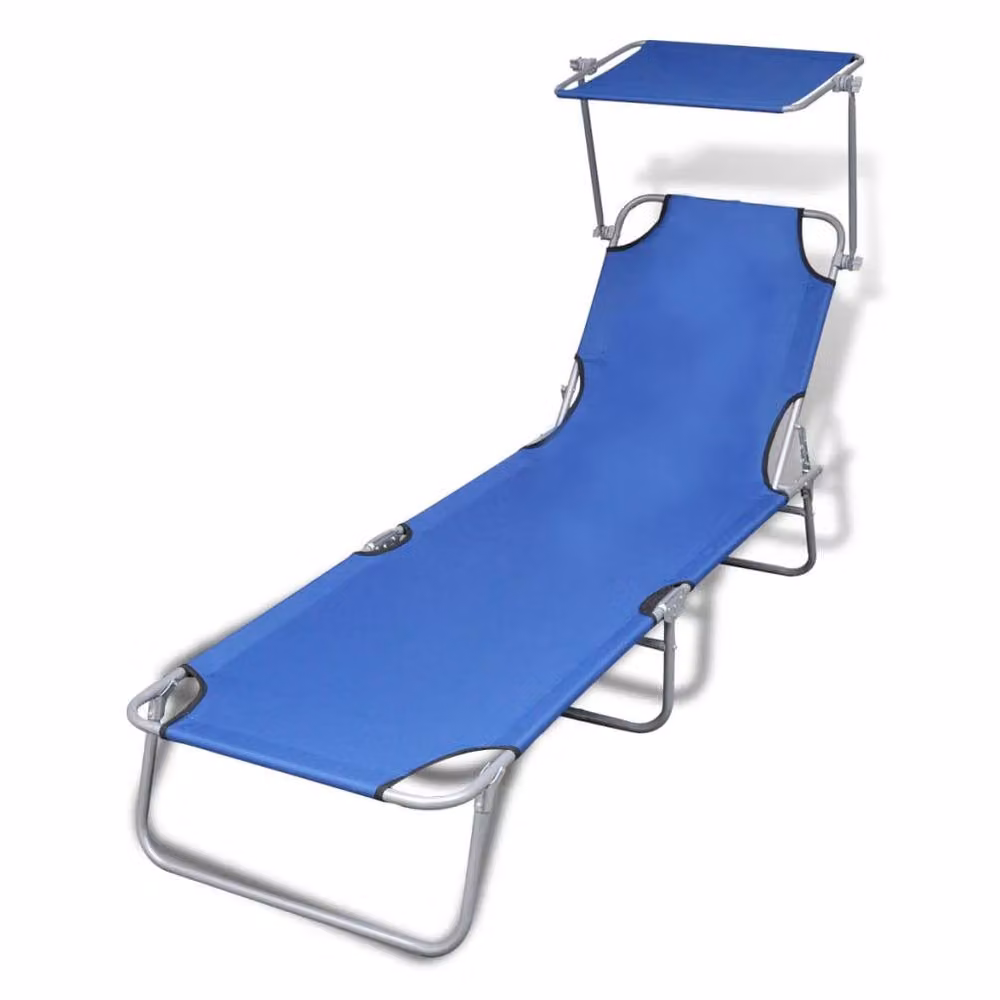 Berkfield Home Adjustable Folding Sun Lounger with Canopy in Blue Steel and UV-Resistant Polyester – 2