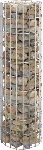 Berkfield Home Circular Gabion Column in Silver Galvanised Steel, W/D/H: 30 x 30 x 100 cm