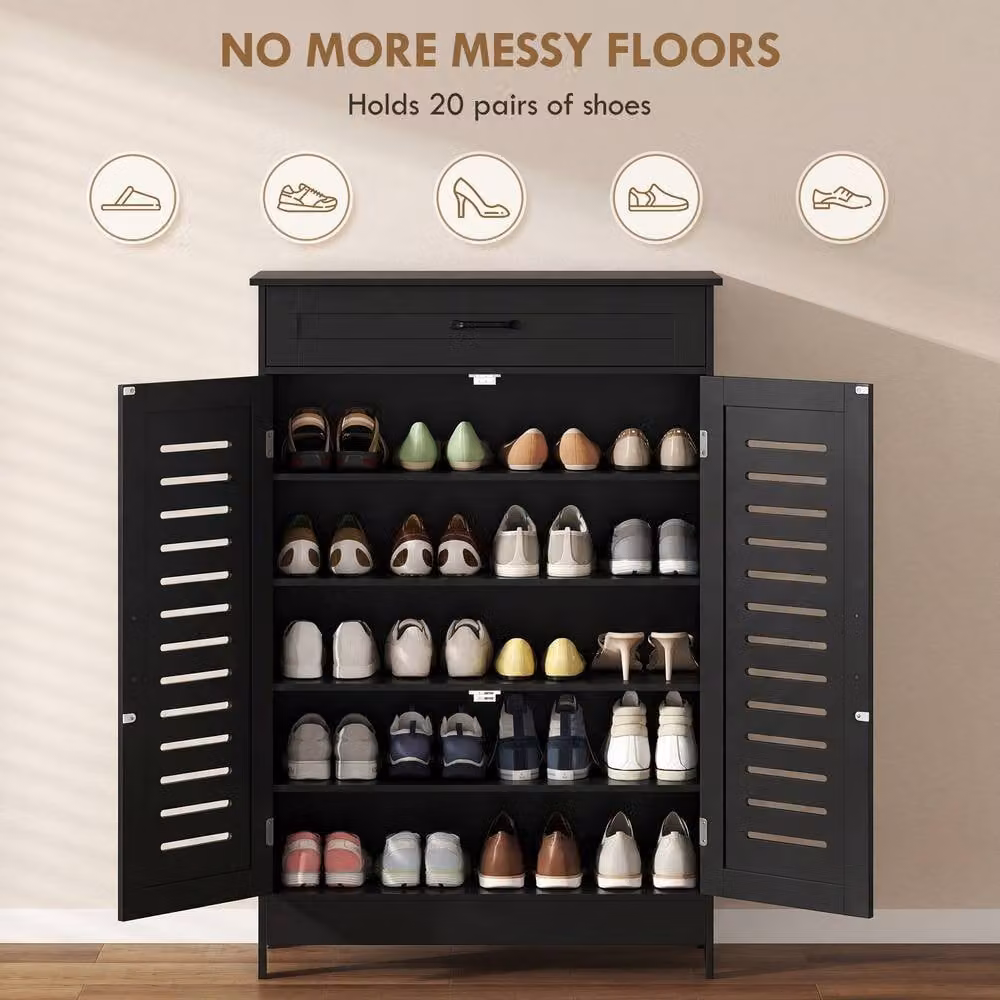 STILVORA Modern Black Matt Shoe Cabinet with Drawer and Hinged Doors – 4