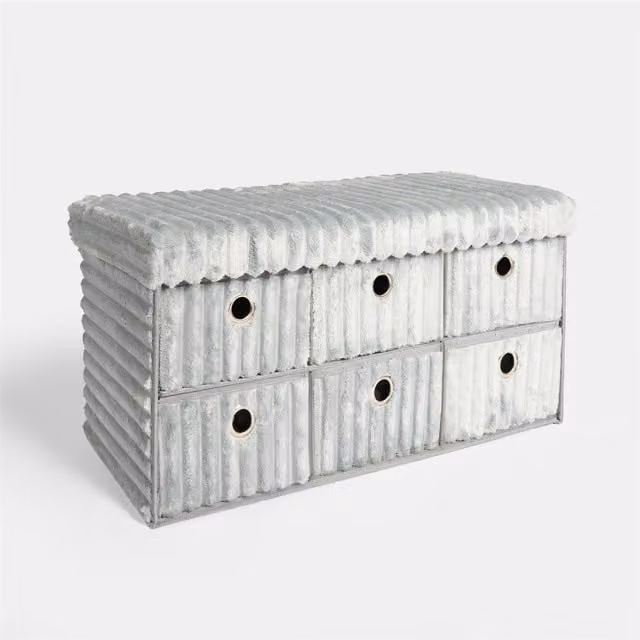 OHS Ribbed Fleece 6 Drawer Storage Chest and Shoe Organiser Cabinet in Light Grey