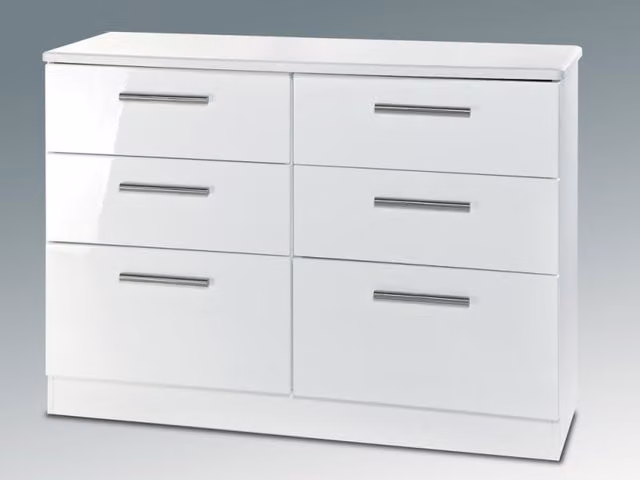Welcome Knightsbridge White High Gloss 6 Drawer Midi Chest of Drawers