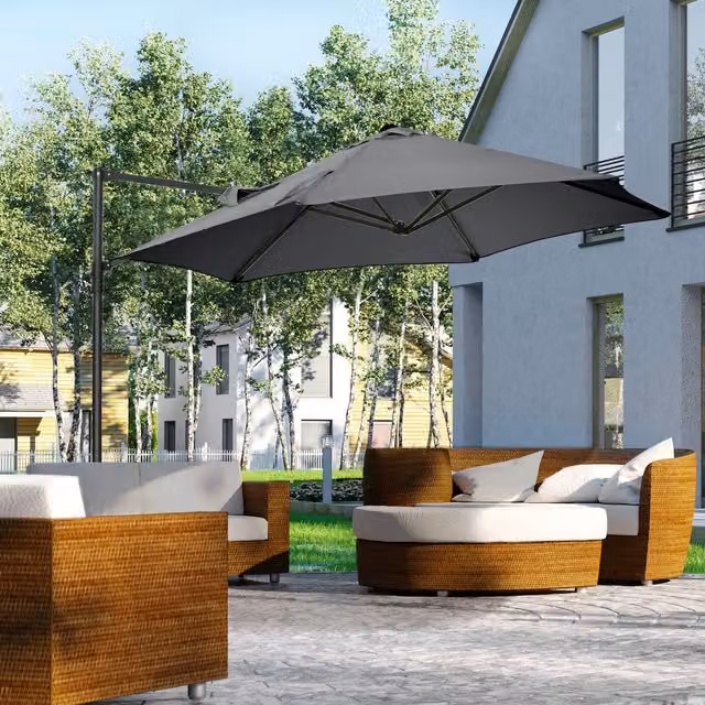 Outsunny 2.5m 360 Degree Rotating Cantilever Garden Parasol in Grey