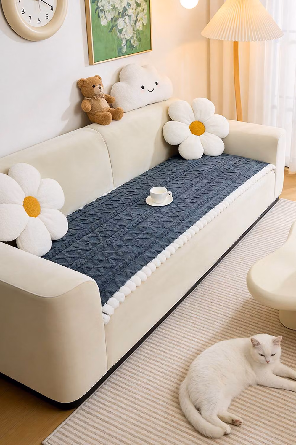 Living and Home Non-slip Plush Sofa Cover in Grey – 3