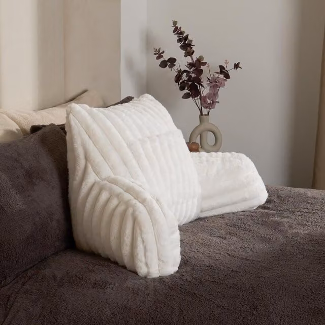 OHS Faux Fur Ribbed Heatable Cuddle Cushion in Yellow and White